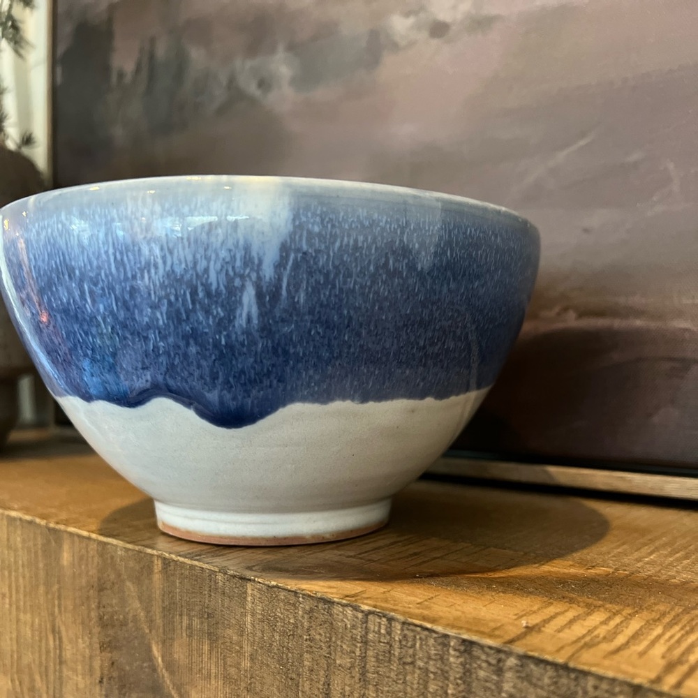Artisan Marked Blue Dipped Splatter Glaze Deep Bowl